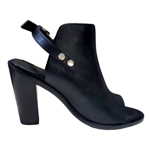 Rag & Bone Wyatt Black Leather Slingback Open Toe Bootie Heel Women Size 37 6.5 - Picture 2 of 10